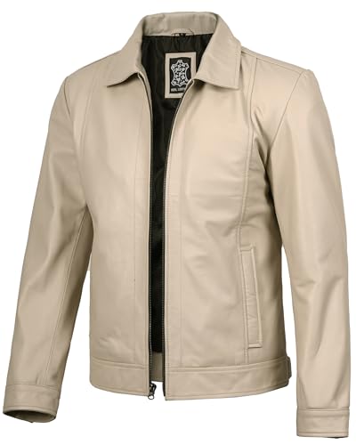 Image of fjackets Men's Real Lambskin Leather Jacket - Shirt-Collar Moto Biker Style Year-Round Wear
