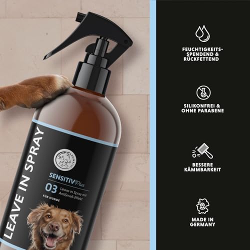 Annimally Sensitiv Plus Leave-In Spray - Natürliche Kämmhilfe & Glanzspray für sensible Hunde & Welpen, ph-neutrales Kämmspray, ohne Silikone, Parabene & künstliche Duftstoffe - 500 ml