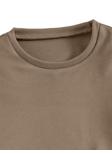 Image of Hilinker Girls 2 Piece Outfits Cute Ruffled Long Sleeve Top and Sweatpants Workout Clothing Set Brown 9-10 Year