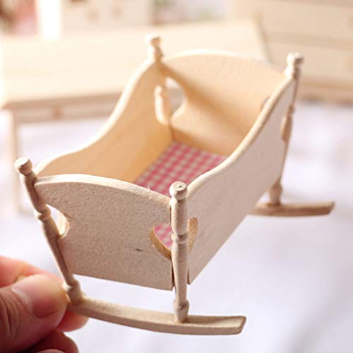 STOBOK Puppenhaus Miniatur Baby Cradle Puppe Krippe Bett Mini Hölzerne Wiege Spielzeug Pretend Spielen Spielzeug… – Bild 7