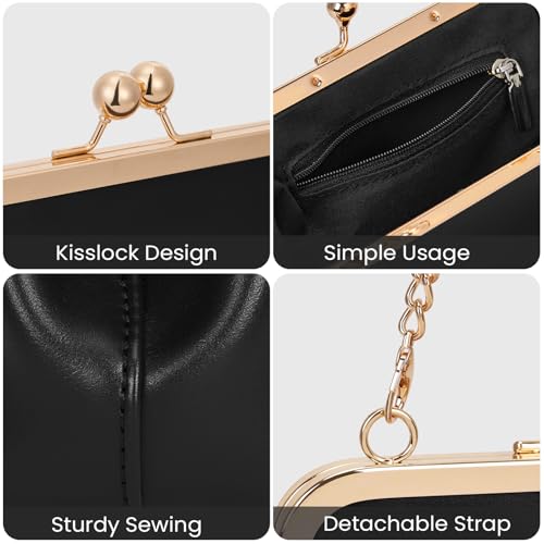 Image of Mini Women's Kiss Lock Crossbody Bag PU Small Top Hand Handbags Kiss Clasp Crossbody Purses Evening Clutch