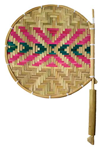 Image of Bamboo Hand Held Fan (stick: 16 inch, pankha: 10 inch, Golden Yellow)