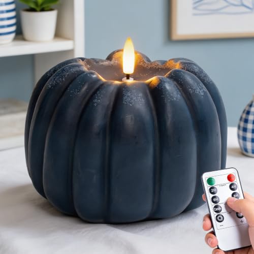 Navy Blue Pumpkin Decor Fall Decorations for Home Flameless Pumpkin Candle