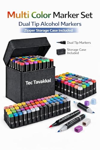 Image of TEC TAVAKKAL Markers Sketch Pen Set Dual Tip Brush Pens Art Markers for Drawing Dual Tip Art Markers Set Chisel & Fine Colour Marker Set Alcohol Based Markers Sketch Marker Drawing Marker (Set Of 12)