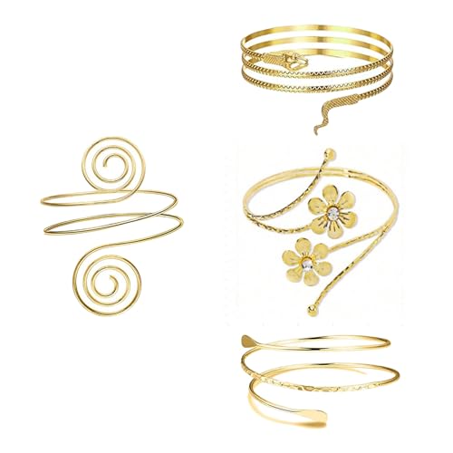 XNBTFK 4 PCS Gold Arm Cuff Set Stylish Arm Bracelet for Women Adjustable Upper Arm Jewelry for Special Occasions and Daily Wear Gold Arm Cuff Upper Arm Bangle
