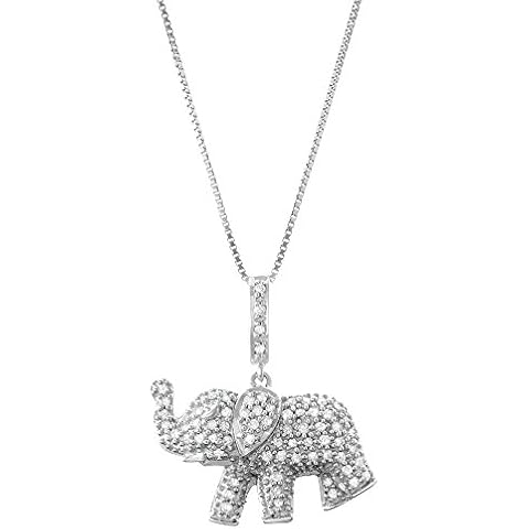 Hdiamonds 1/3 Carat Total Weight (cttw) 925 Sterling Silver Necklace With Elephant Shaped Diamond Pendant for Women Cover