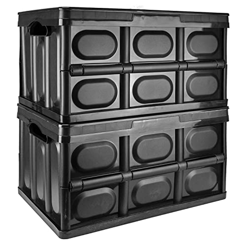 Image of TekBox 56L Black Storage Box with Lid Folding Stackable Crate Tub (2)