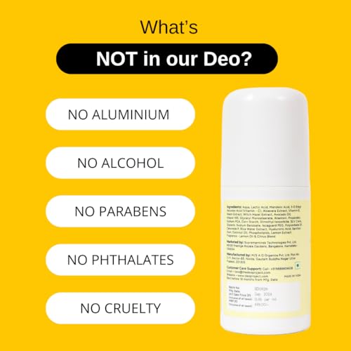 Image of Aluminium-Free Lemon Underarm Roll-On Deodorant, 50ml, Pack of 2 | Prevents Odour, Brightens Skin & Exfoliates Underarm | Unisex - 100 ML