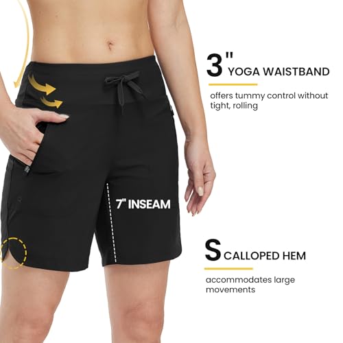 TBMPOY Women's Board Shorts 7" High Waisted Swim Beach Quick Dry Shorts with Zipper Pockets Water Liner Bathing Bottom3