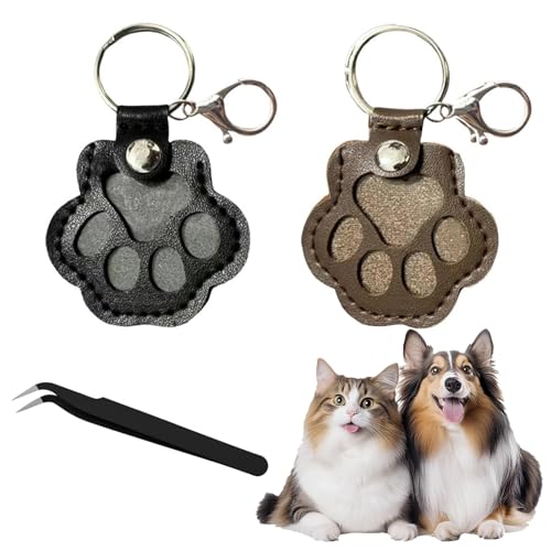MHMondawn Hundehaar-Sammler Schlüsselanhänger mit Druckknopf – Leder-Anhänger zur Tierhaar-Aufbewahrung als Haustier-Memory Erinnerungsbox, Fell-Andenken, hängende Pfote Design（Schwarz+Braun） (S)