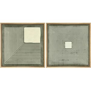 SIGNFORD Framed Canvas Print Wall Art Set Geometric Lines and Square in Green and White Illustrations Modern Art Minimal Relax/Calm for Living Room, Bedroom, Office – 16″x16″x2 NATURAL