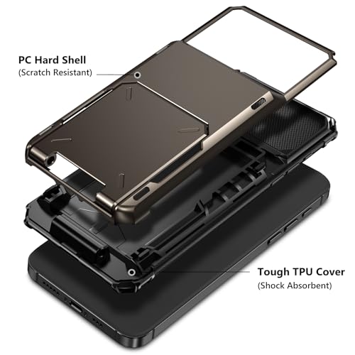 Vofolen Compatible with iPhone 16 Case with Card Holder Dual Layer Heavy Duty Shockproof Hidden Flip 4-Card Slot Wallet Phone Case for iPhone 16 for Women Men, 6.1 Inch Gun Metal by Vofolen - Image 2