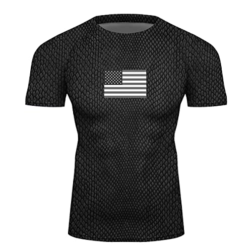 USA American Flag Patriotic Rash Guard Compression Shirt BJJ Jiu Jitsu Rashguard - for No-Gi, Gi, & MMA