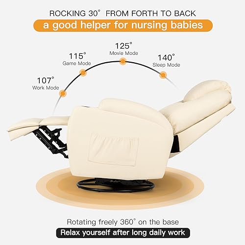 Esright Massage Recliner Chair Heated Composite Material Ergonomic Lounge 360 Degree Swivel (Cream)
