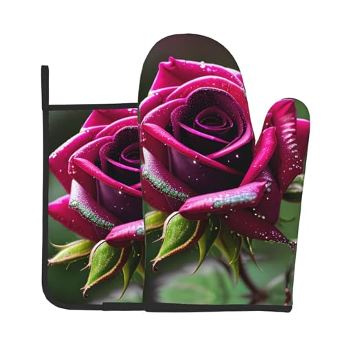 Dew Rose Küchenback-Set, zweiteilig, Mehrzweck-Ofenhandschuhe, für Grill, Küche, Backen