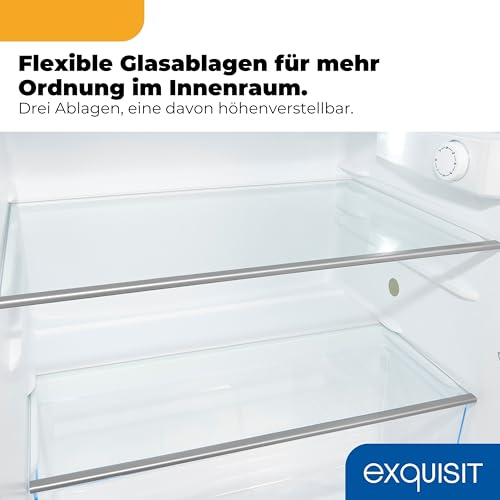Exquisit Kühlschrank | 120 Liter, Energieeffizienzklasse D, 39 dB Geräusch, 4* Gefrierfach 13 l | LED-Innenbeleuchtung, manuelle Temperaturregelung, Türanschlag wechselbar | KS516-4-H-010D weiss