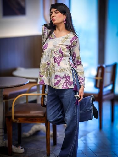 Image of Youthnic Women's Poly Rayon Printed Alia Cut Peplum Top | Top for Office | Women's Tunics | Short Kurti Women| Regular Fit