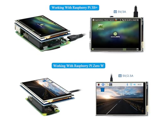 Image of 3.5inch Touch Screen Compatible with Raspberry Pi 5 /Pi 4B /3B+ /3B /Zero /Pi Zero 2W /Zero W /Zero WH /CM5 /CM4, 480x320 IPS Display, 160 Viewing Angle, SPI Touch Port