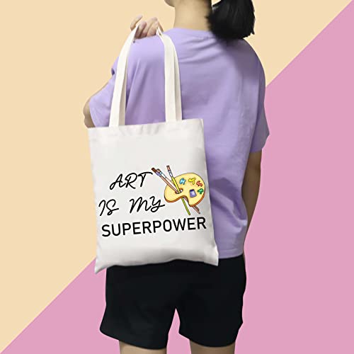 Bolso tote artístico BDPWSS para profesores y amantes del arte — 'Art Is My Superpower', ideal como regalo para estudiantes de pintura y viajes miniatura 2