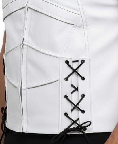 Image of Men's White Faux Leather Motorcycle Vest with Red Emblem - Only Vest