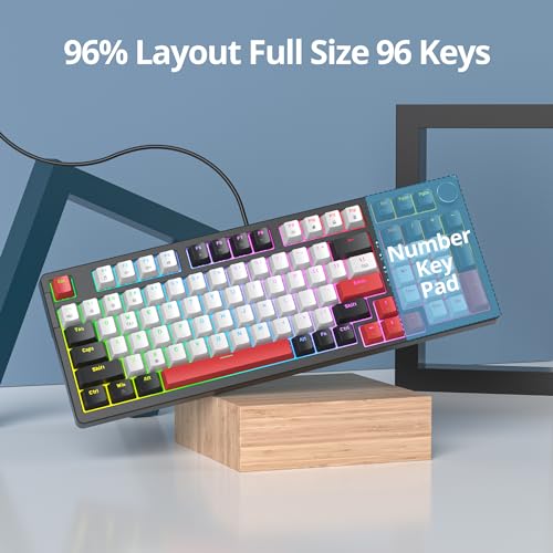 Image of surmen Creamy Keyboard with with Number Pad, 96% RGB Mechanical Keyboards Full Gasket Mounted Hot Swappable Custom Wired Thocky Keyboard with Knob for Office Gamer (98 White)