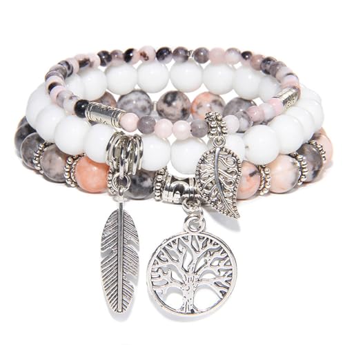 YANCHUN 3 pulseiras de ametista para mulher, pulseiras de contas de cristal de quartzo rosa, pulseiras de pedras preciosas, presentes de joalharia, Metal, Sem Pedra Preciosa