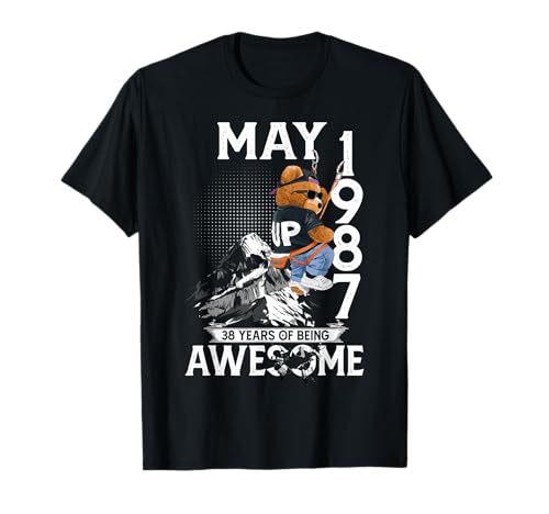 38th Birthday Bear Legends May 1987 38 Years Old For Men Maglietta