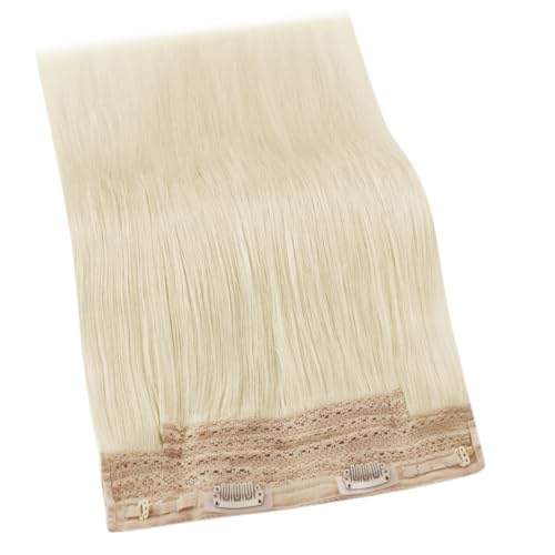 Image of YoungSee 130G Human Hair Wire Extensions Blonde Hidden Wire Hair Extensions Platinum Blonde Invisible Fish Line Hair Extensions Real Human Hair 20 Inch