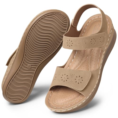 Image of SHIBEVER Women Flat Sandals Comfortable: Arch Support Sandals Dressy