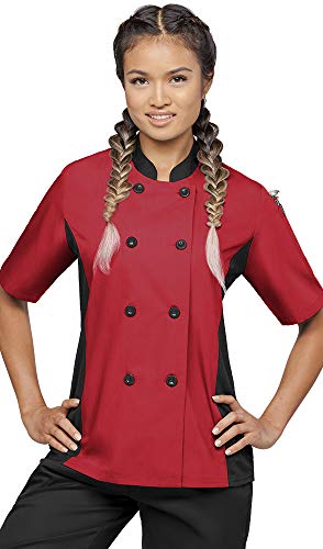 Womens Short Sleeve Chef Coat Mesh Side Panels (XXX-Large, Red/Black)