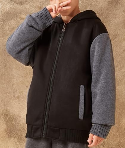 Image of SWISSWELL Boys Hoodie Sherpa Fleece Lined Jacket Soft Warm Zipper Sweatshirt Outerwear