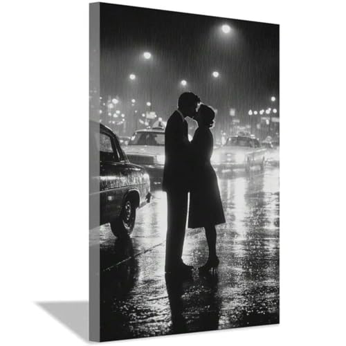 Impression sur toile couple sous la pluie noir et blanc XINBAO 30x45 cm