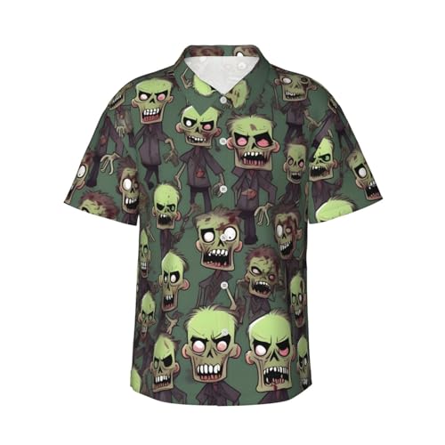 Many Zombies Print Hawaiian Shirt for Men, Casual Loose Fit Top, Beach Summer Short Sleeve Button Down Shirts