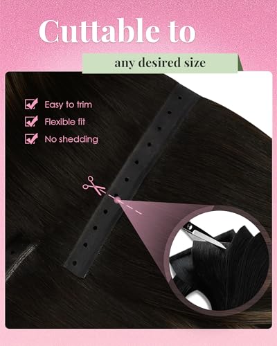 Image of YoungSee Butterfly Weft Hair Extensions, 80g 16 Inch Balayage Human Hair Butterfly Weft Extensions, Dark Brown Ombre Medium Brown with Blonde, Seamless PU Hole Weft Hair Extension for Women