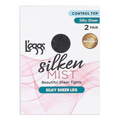 Image of L'eggs Silken Mist Women's Control Top Silky Sheer Tights, Jet Black, Queen Plus, 2 Pair