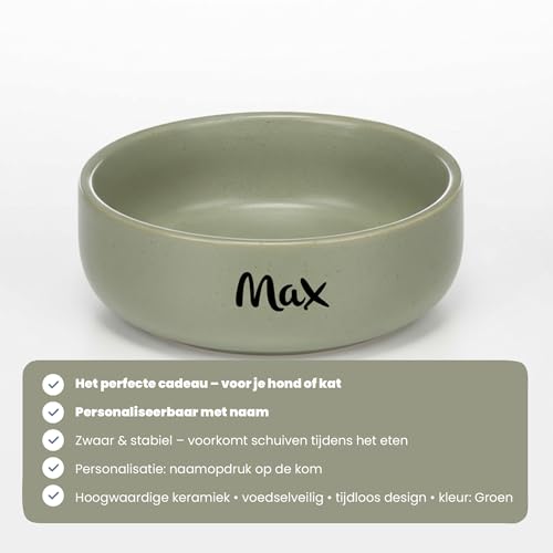Personalisierbarer Keramik-Futter- & Wassernapf 750 ml (M) Grün – schwer & rutscharm – spülmaschinengeeignet & hygienisch – für mittelgroße Hunde & große Katzen – personalisiert mit Namen – Petslino