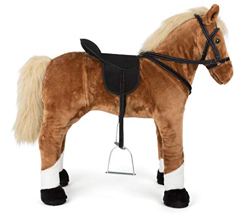 Small Foot 11177 Stehpferd mit Sound, braun, aus Holz, sicherer Sitz durch Steigbügel und Zügel, ab 3 Jahre Spielzeug