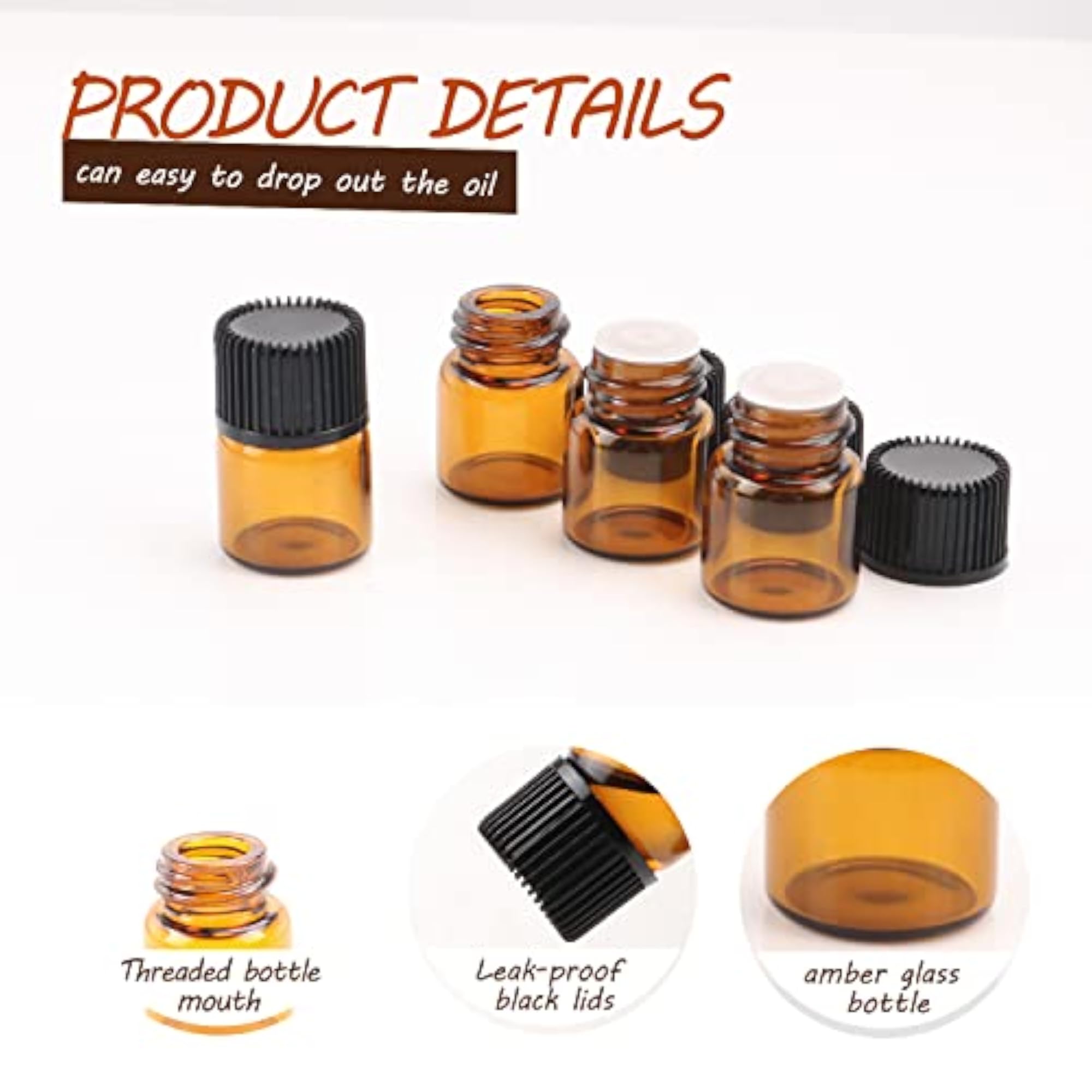 100 Packs Essential Oil Bottles, 1ml Mini Sample