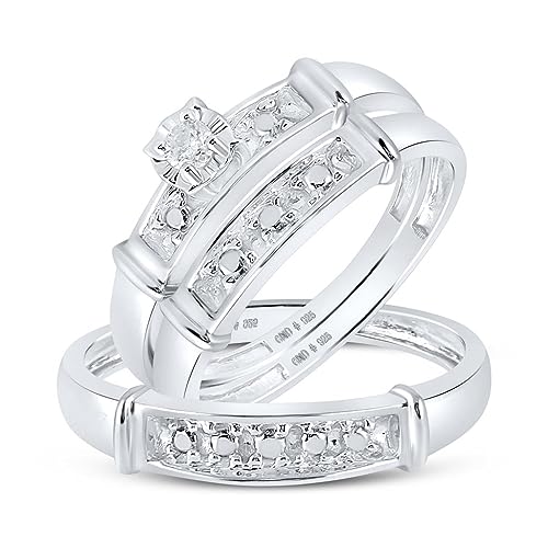 Jewels By Lux Sterling Silver His Hers Round Diamond Solitaire Matching Wedding Set 1/20 Cttw, Womens Size 5-9, Mens Size 8-12