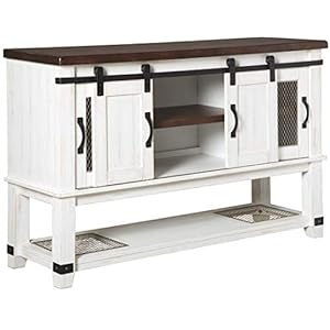 Signature Design by Ashley Valebeck Farmhouse Dining Room Server or Buffet Cabinet White Brown