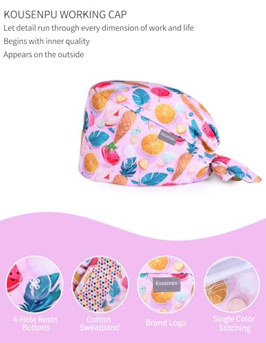 Image of Kousenpu Scrub Caps for Women, Adjustable Women's Surgical Cap with Buttons, Breathable Cute Design for Nurses and Doctors