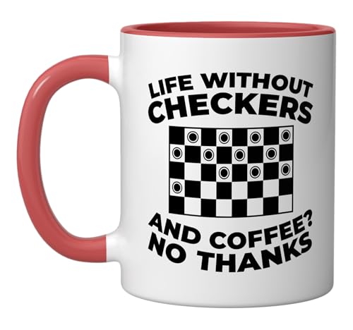 Checkers Strategy Classic - Board Game Checkers Ceramic Mug, Red/White