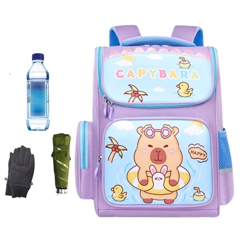 Sac à dos Capybara violet de grande capacité pour l'école primaire et les voyages des enfants