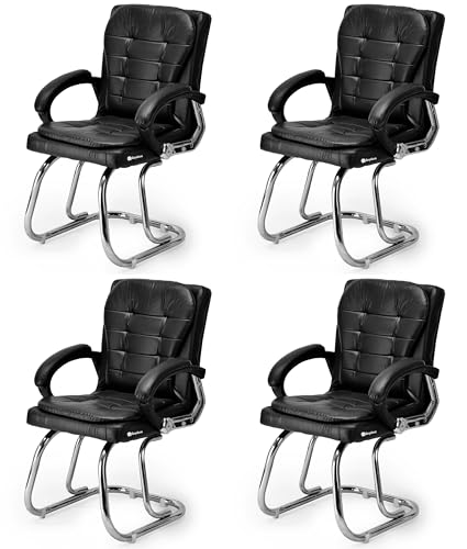 Image of GOYALSON Leatherette Double Cushion Office Guest Chair Sleek, Comfortable Seating for Visitors in Lobby, Reception (4, Black, Double Pipe Chrome Steel Frame)