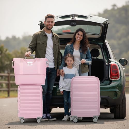 Image of LARVENDER Luggage Sets 6 Piece, Expandable Suitcases with Wheels | Suitcase Set for Women and Men|Checked Luggage|Carry On Luggage|Hardside Lightweight|Pink