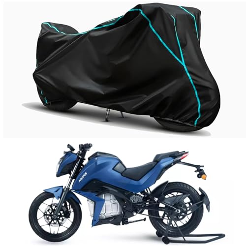 Image of Waterproof Bike Body Cover Compatible for | Tork Kratos | Taffeta Fabric, Sky Piping Design, Bottom Elastic Fit | Dustproof, Sun UV & Rain Protection for All Weather.