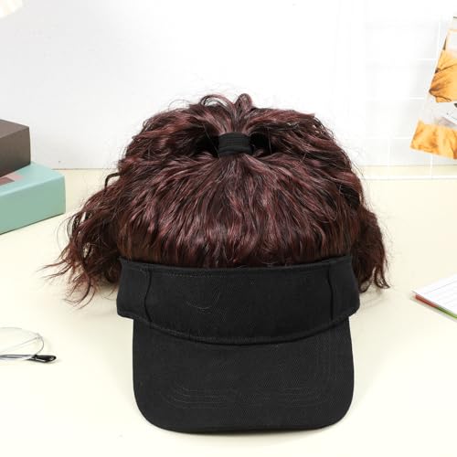 Gorras con pelo largo rizado para mujer y coleta alta ajustable 4