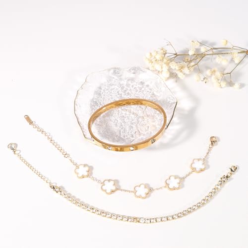 YOUNGGRACE Womens Stackable Floral Gold Bracelets 3Pcs4