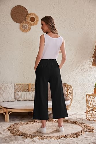Womens Linen Wide Leg Pants High Waisted Drawstring Baggy Loose Beach Pants with Pockets4