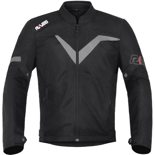 RKV86 Chaqueta de motocicleta para hombre, chaqueta de motociclista de malla blindada CE transpirable, Negro -, Large